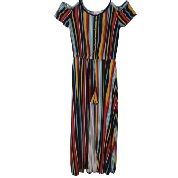 Cold Shoulder Maxi Romper Shorts Spaghetti Straps Button Down Stripes Size 1X - Picture 4 of 13